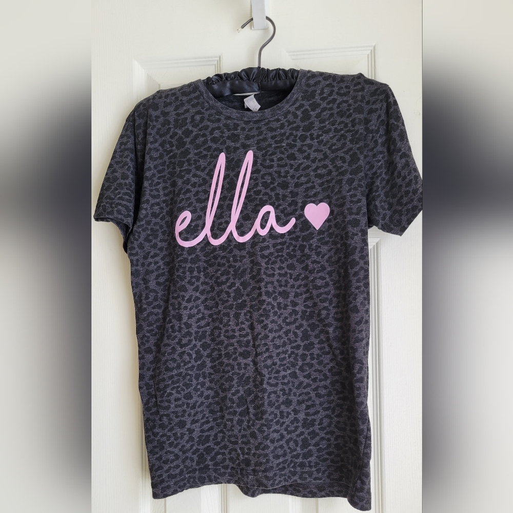 Gray Leopard Print T-Shirt with Pink 'ella' Graphic